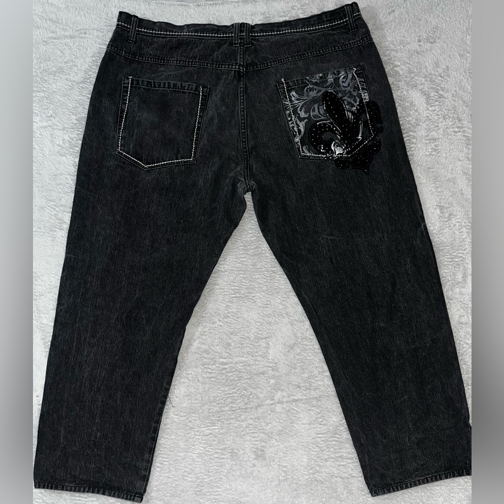 Vintage Y2K Karl Kani Straight Leg Jeans Men’s 46 Black Fleur De Lis‎ Pocket